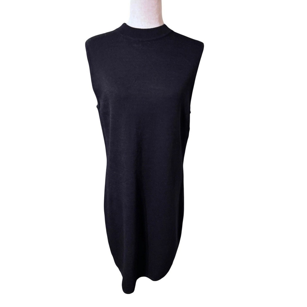 NOS ST. JOHN SJK Santana Knit Black Dress Sleeveless Sheath Mock Neck Women's 12